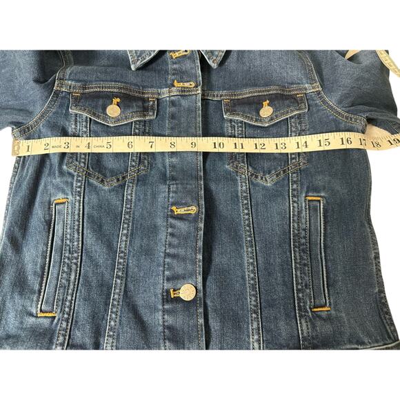 J.Crew Classic Denim Jacket in Medium/Dark Wash Lightning Bolt Design Size XS - Picture 11 of 13
